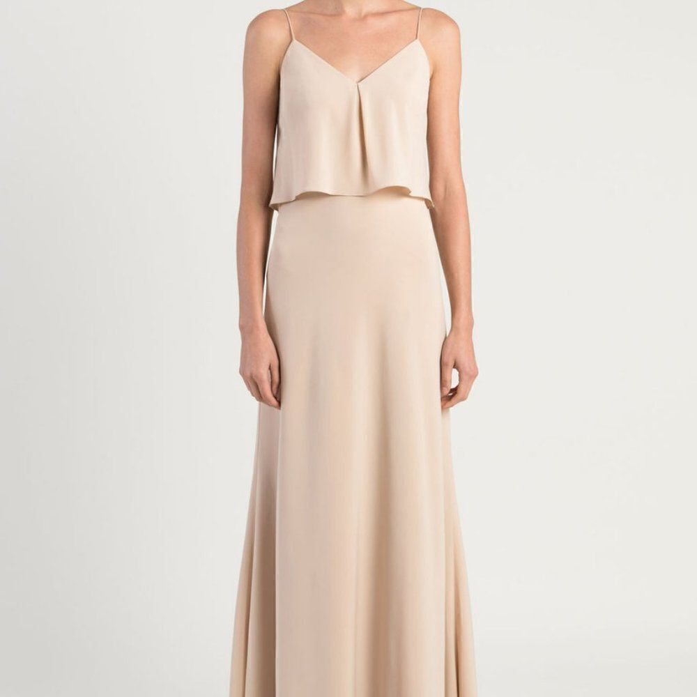 NWT JENNY YOO BRIE DRESS IN CHAI SIZE 12 UNHEMMED RETAIL $275